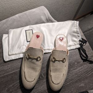 Gucci Raffia Princetown Mule Loafers Beige Size 40 1/2 (US 10.5)
